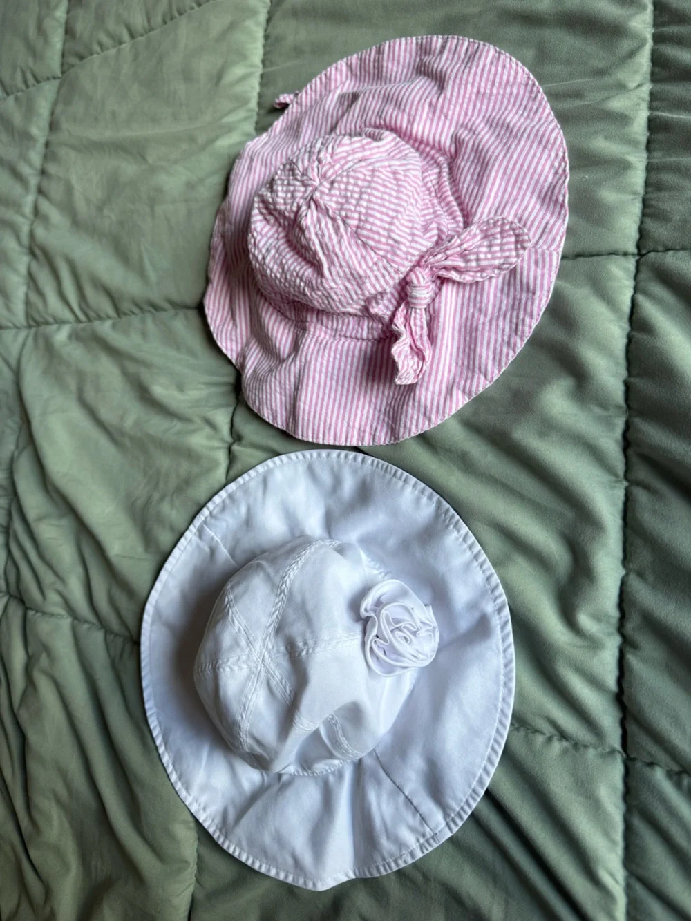 Pink Striped & White Floral Kids Sun Hat Duo